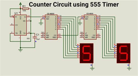 0 to 99 Counter Circuit using 555 Timer and CD4033 IC.